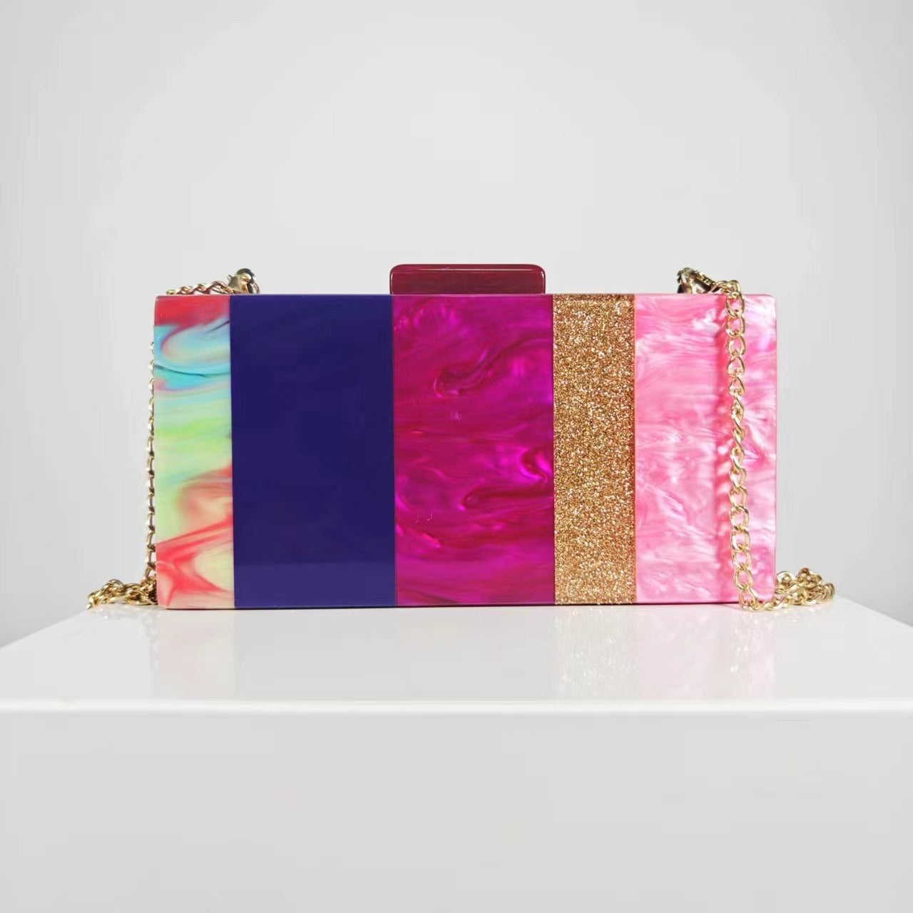 Rainbow Prism Acrylic Statement Clutch – Designer Handbag