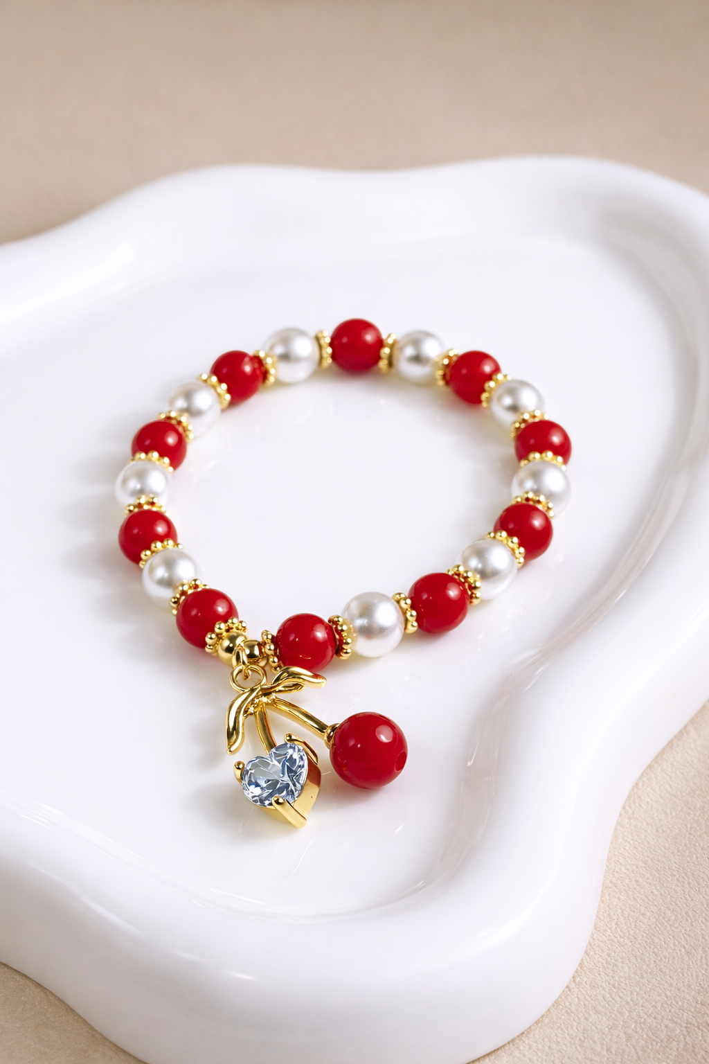 Cherry Charm Beaded Bracelet