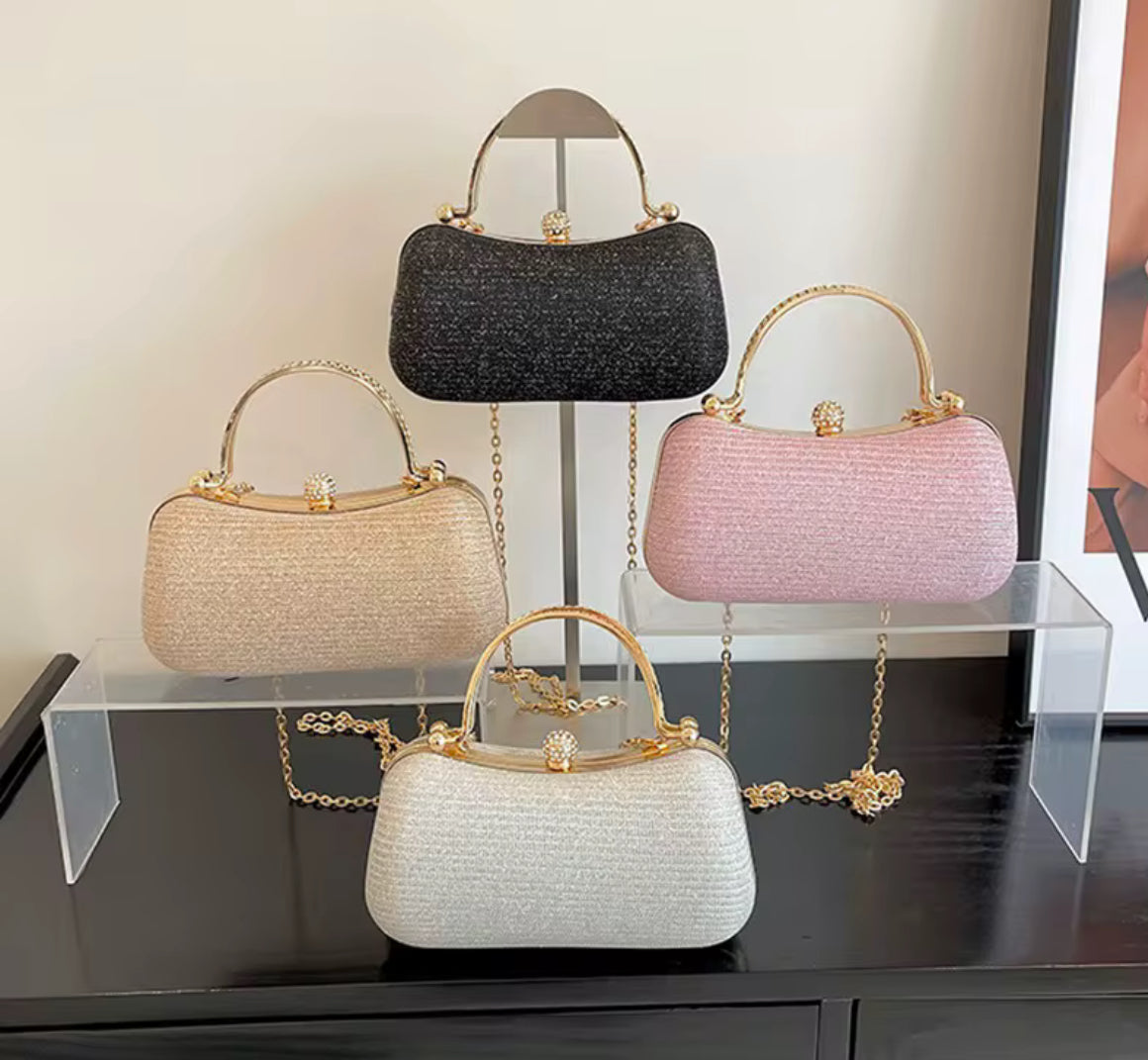 Glam Crystal-Handle Glitter Dome Bag – Party & Wedding Clutch