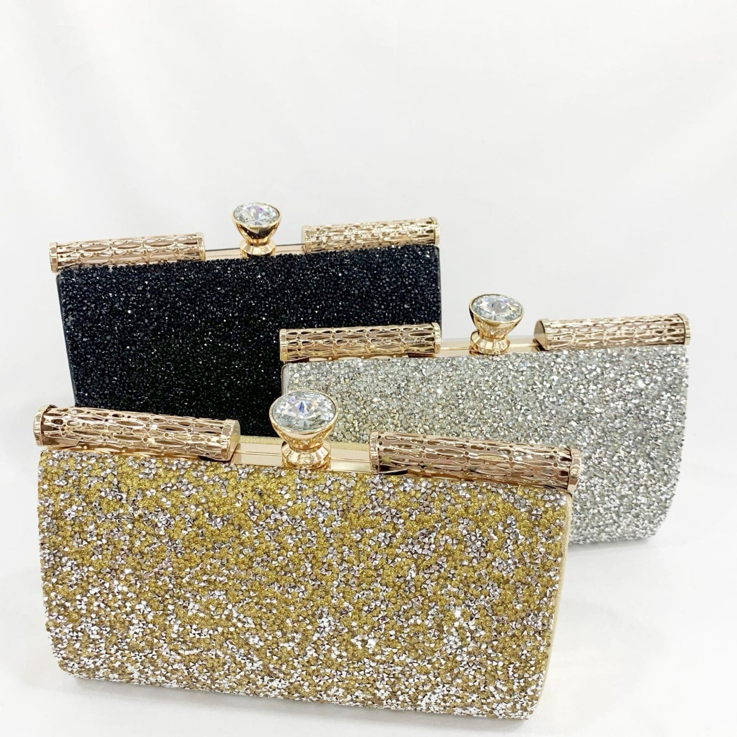 Diamond Bar Glitter Clutch – Crystal Handle Evening Bag