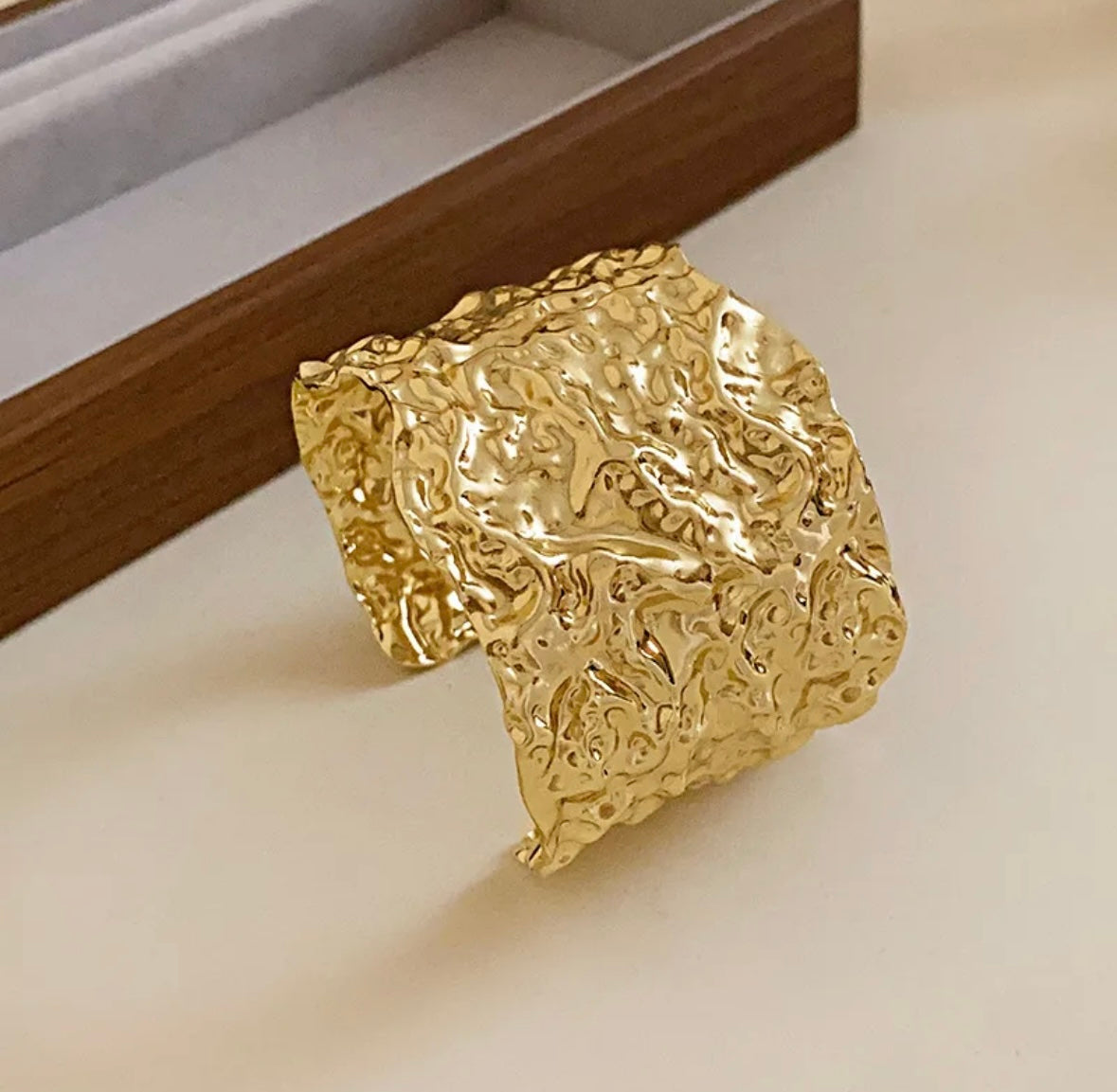 Textured Wave Gold Cuff – Sculpted Statement Bracelet