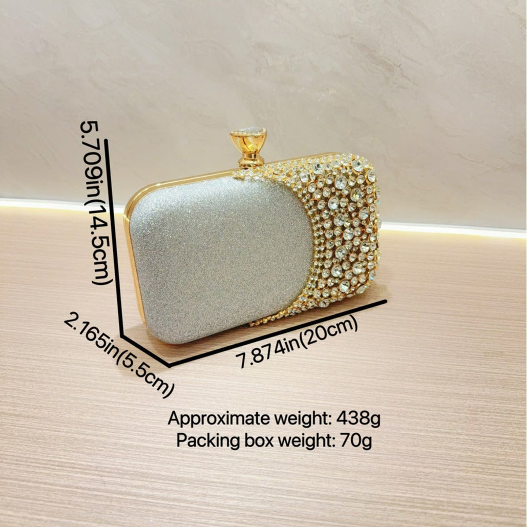 Moon Half-Rhinestone Luxury Clutch – Evening Sparkle Bag