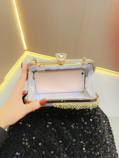 Moon Half-Rhinestone Luxury Clutch – Evening Sparkle Bag