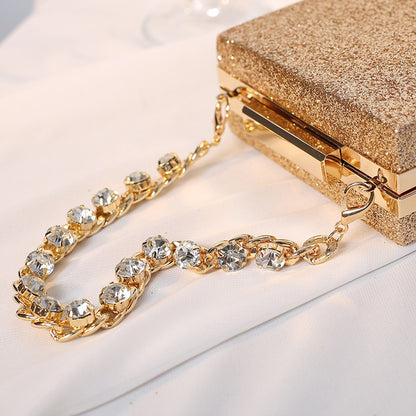Crystal-Chain Glitter Rectangular Clutch – Luxe Party Bag