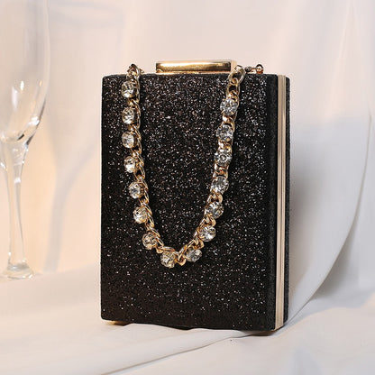 Crystal-Chain Glitter Rectangular Clutch – Luxe Party Bag