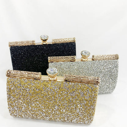 Diamond Bar Glitter Clutch – Crystal Handle Evening Bag
