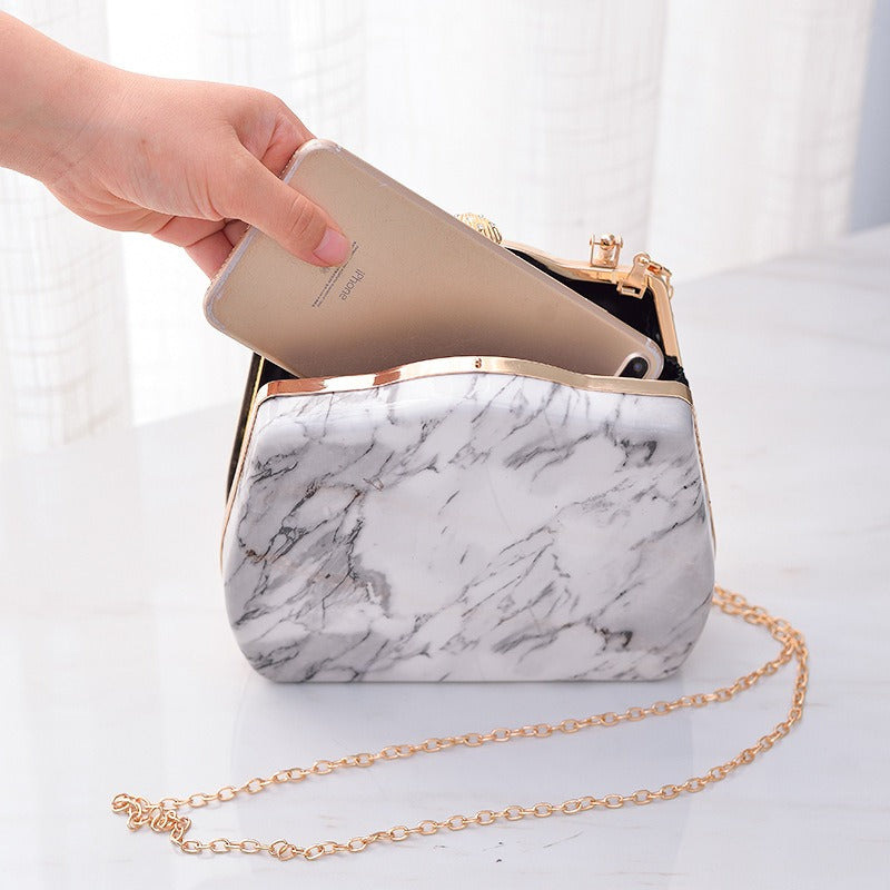 Marble Luxe Acrylic Clutch – Top Handle Designer Bag