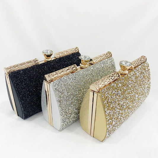 Diamond Bar Glitter Clutch – Crystal Handle Evening Bag