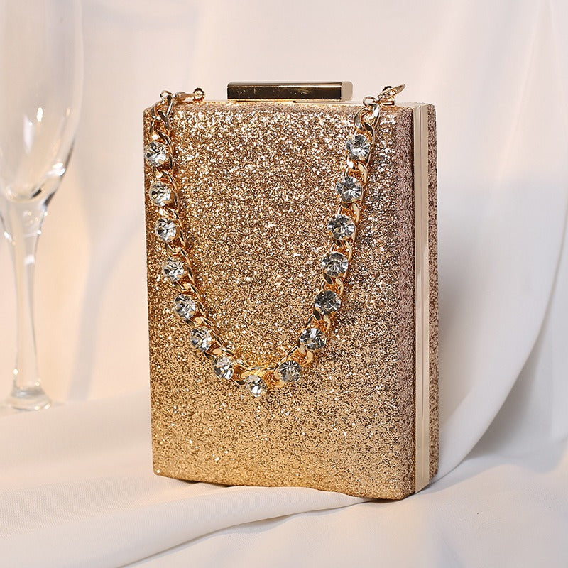 Crystal-Chain Glitter Rectangular Clutch – Luxe Party Bag