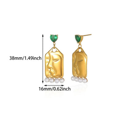 Abstract Face Pearl Drop Earrings – Modern Art Gold Dangles