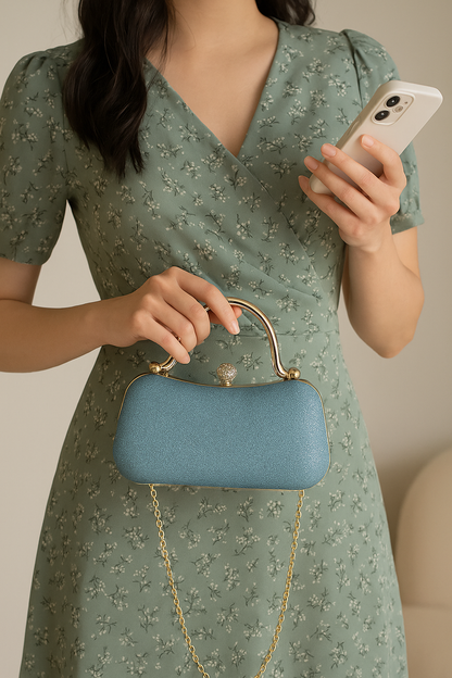 Glam Crystal-Handle Glitter Dome Bag – Party & Wedding Clutch