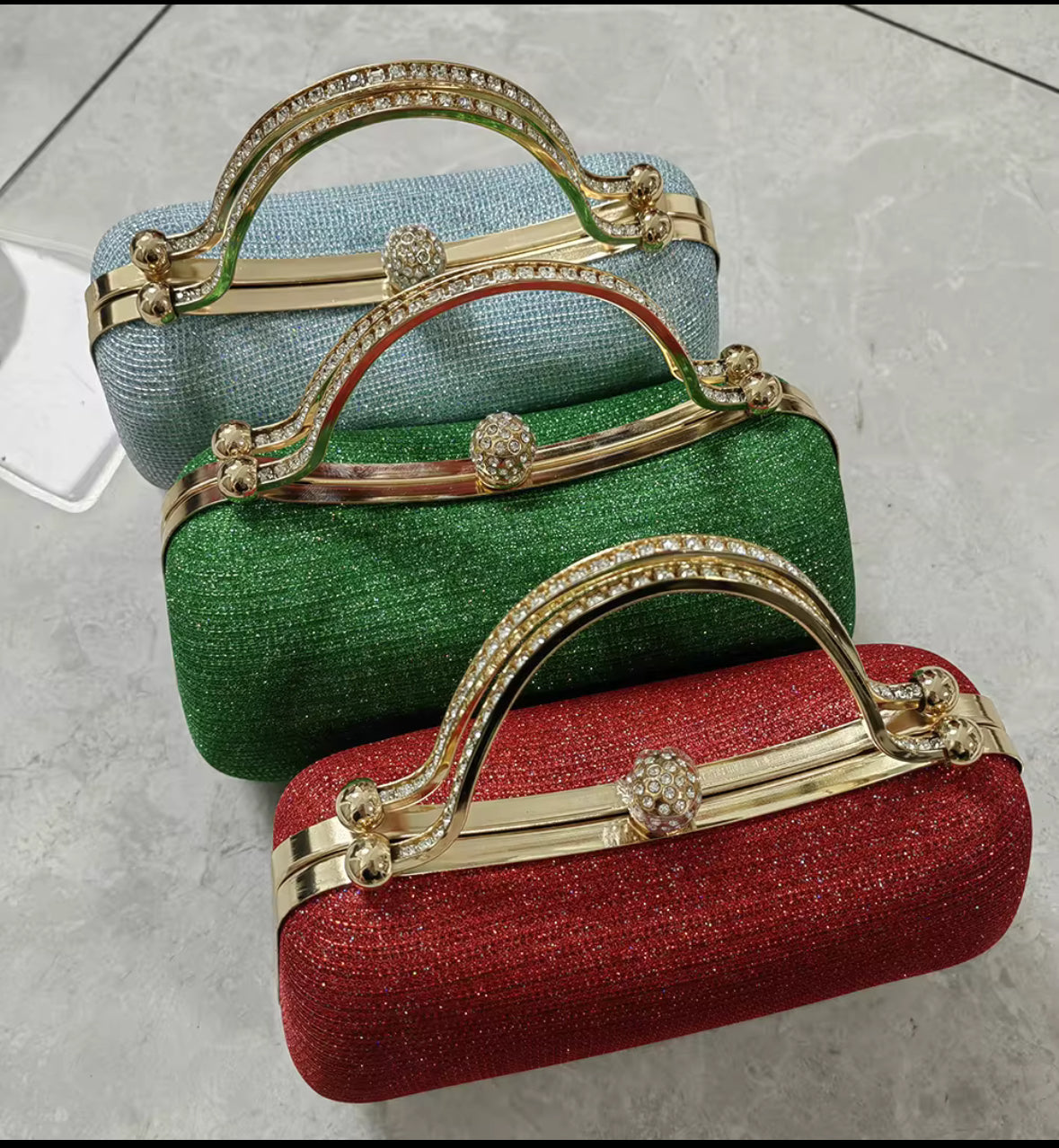 Glam Crystal-Handle Glitter Dome Bag – Party & Wedding Clutch
