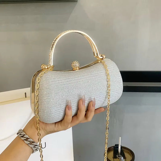 Glam Crystal-Handle Glitter Dome Bag – Party & Wedding Clutch