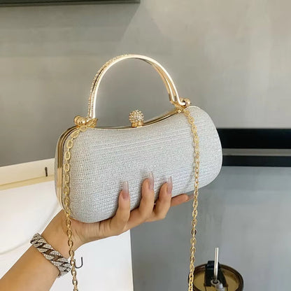 Glam Crystal-Handle Glitter Dome Bag – Party & Wedding Clutch