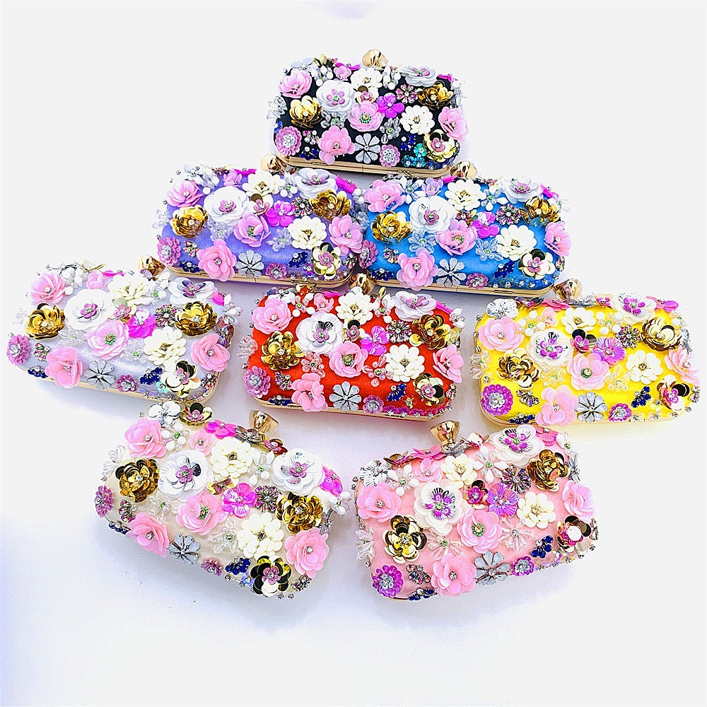 Floral Garden 3D Crystal Embellished Clutch – Limited Edition