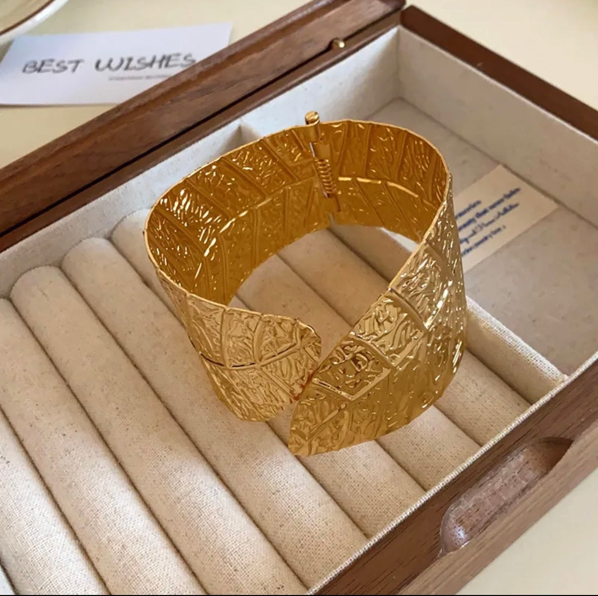 Geometric Engraved Gold Cuff – Luxury Gold Bracelet