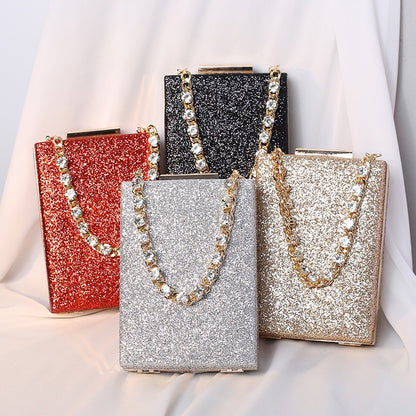 Crystal-Chain Glitter Rectangular Clutch – Luxe Party Bag