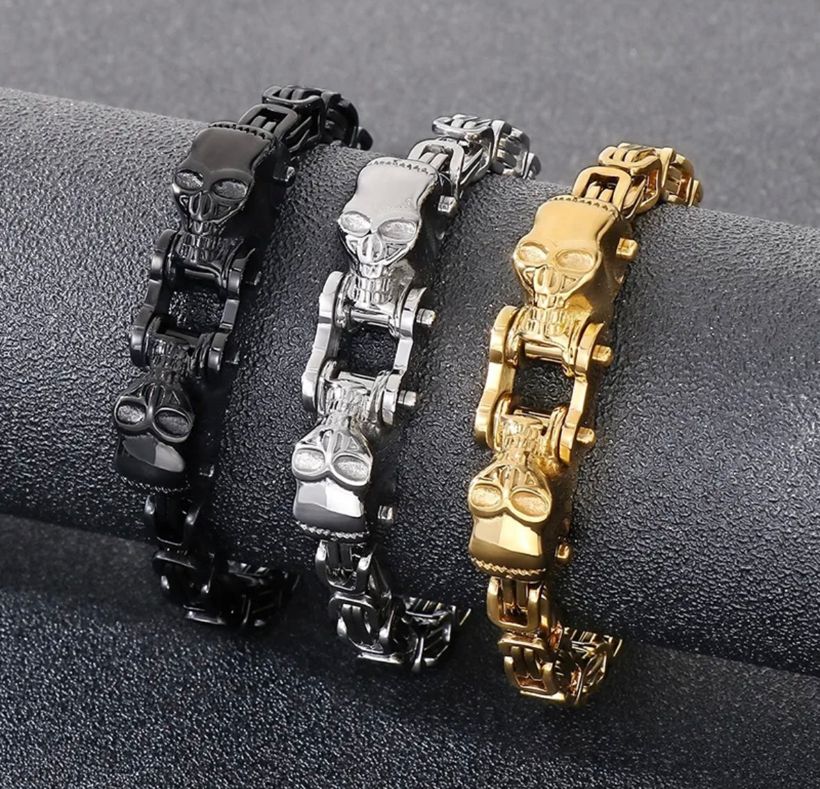 Unisex Skull Link Bracelet – Heavy Stainless Steel Gold Chain