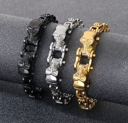 Unisex Skull Link Bracelet – Heavy Stainless Steel Gold Chain