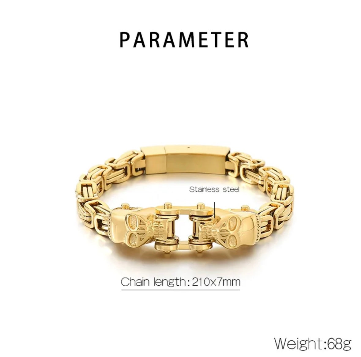 Unisex Skull Link Bracelet – Heavy Stainless Steel Gold Chain