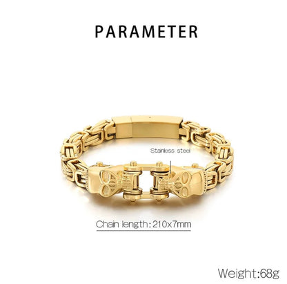 Unisex Skull Link Bracelet – Heavy Stainless Steel Gold Chain