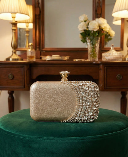 Moon Half-Rhinestone Luxury Clutch – Evening Sparkle Bag
