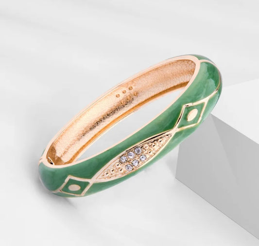 Vintage Jade Enamel Bangle Duo – Gold Detail Set (2 Pc)