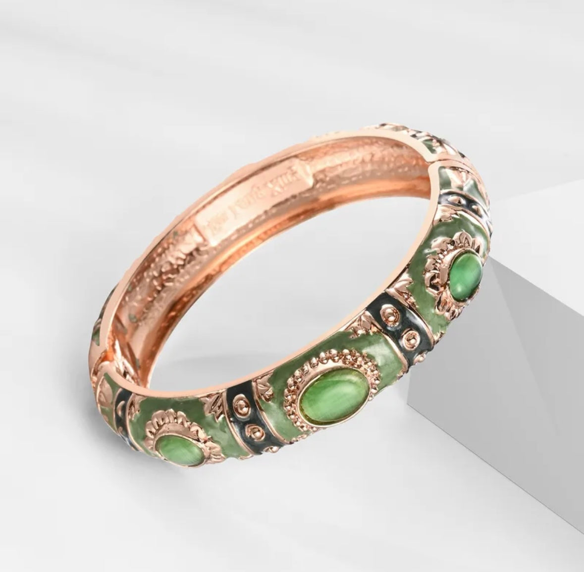 Vintage Jade Enamel Bangle Duo – Gold Detail Set (2 Pc)