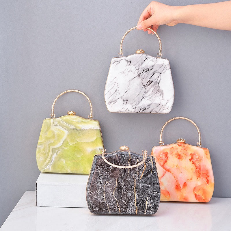 Marble Luxe Acrylic Clutch – Top Handle Designer Bag