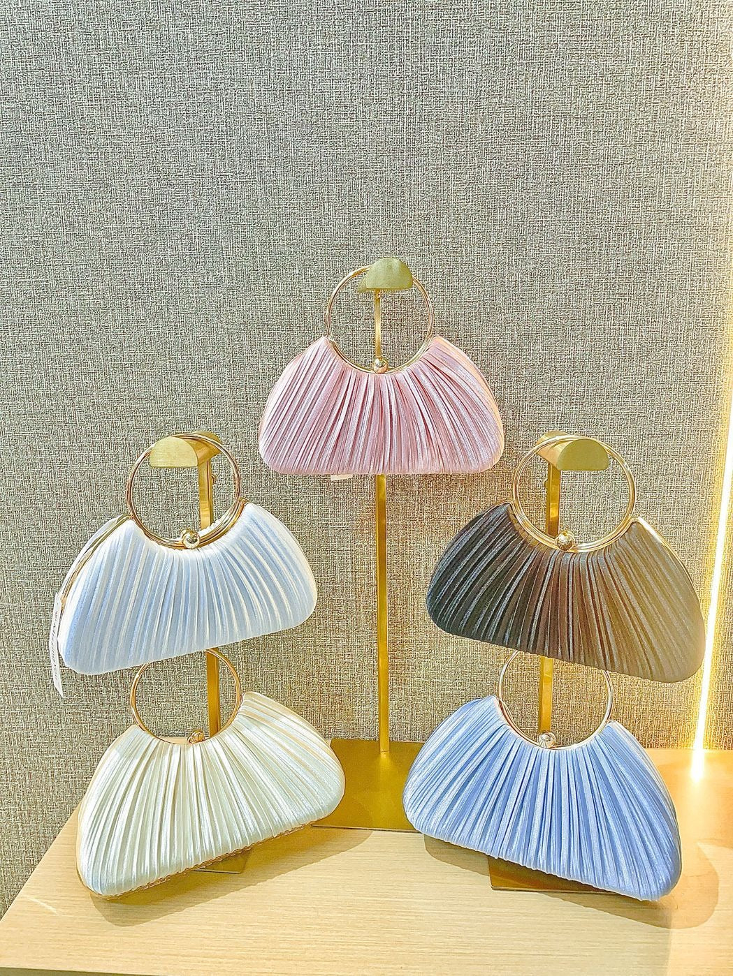 Pleated Satin Ring Clutch – Modern Bridal & Party Bag