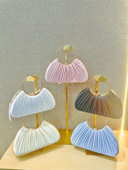 Pleated Satin Ring Clutch – Modern Bridal & Party Bag