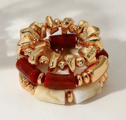 Rustic Resin & Gold Chunk Bracelet Stack – 3-Piece Set