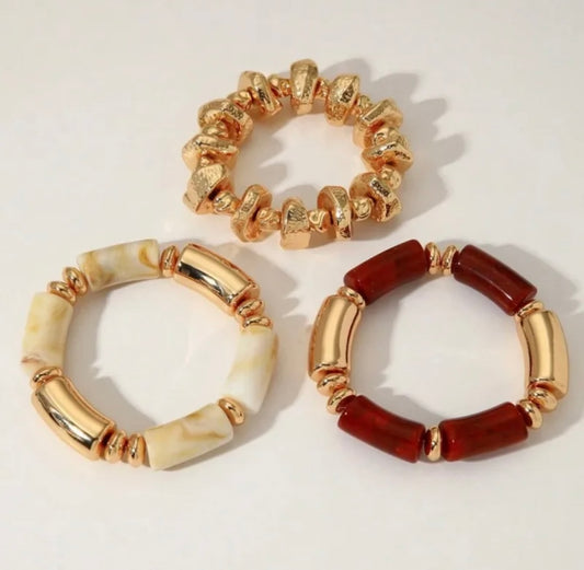 Rustic Resin & Gold Chunk Bracelet Stack – 3-Piece Set