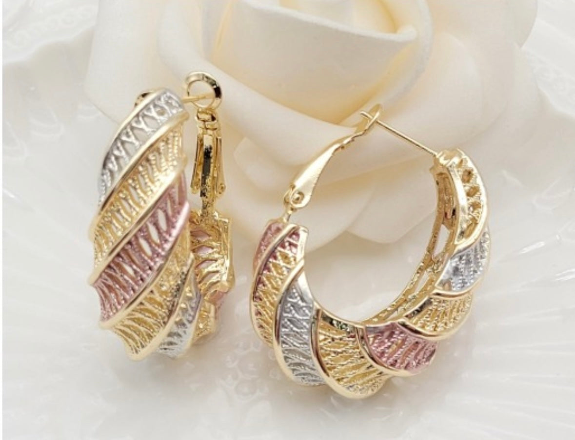 Textured Multi-Tone Hoop Earrings
