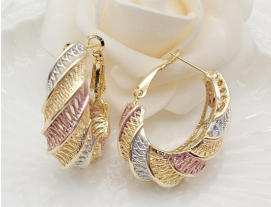 Textured Multi-Tone Hoop Earrings
