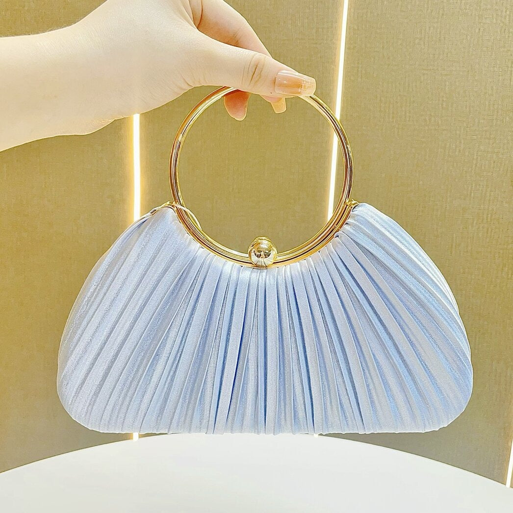 Pleated Satin Ring Clutch – Modern Bridal & Party Bag