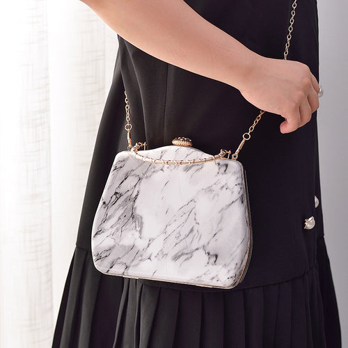 Marble Luxe Acrylic Clutch – Top Handle Designer Bag