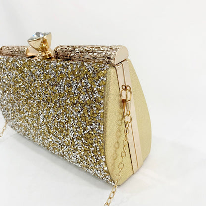Diamond Bar Glitter Clutch – Crystal Handle Evening Bag